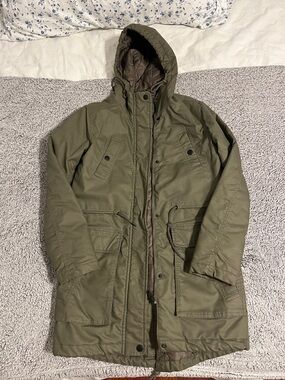 American Eagle Outfitters Olive Green Hooded Field Coat
